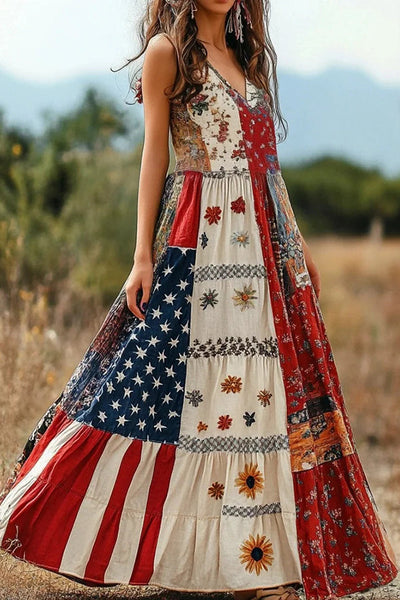 Independence Day Print Loose Sleeveless Casual Maxi Dress