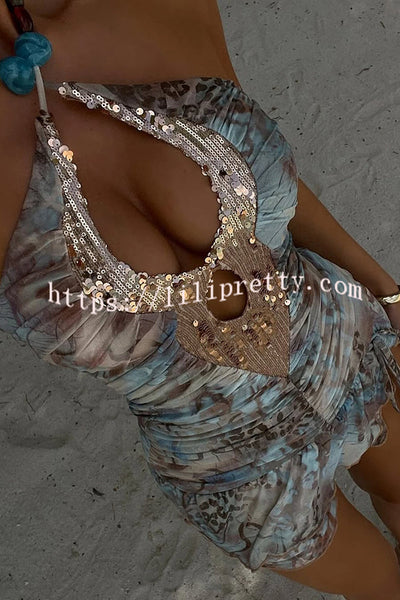 Sexy Halterneck Hollow Sequined Patchwork Slim Fit Mini Dress