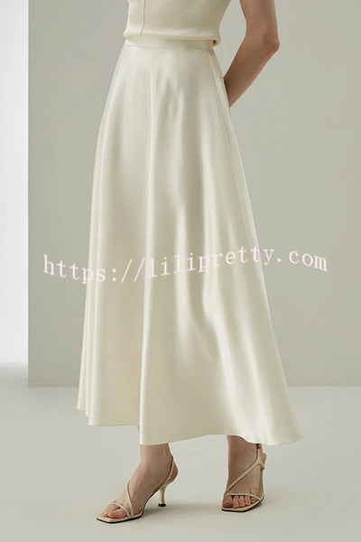Gorgeous Elements Satin High Rise Pocketed Umbrella Maxi Skirt