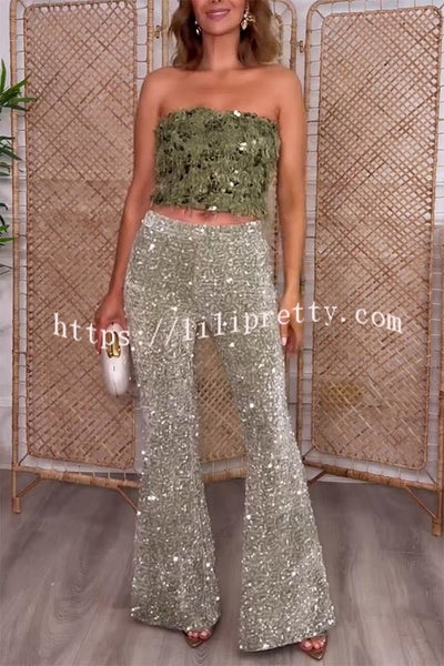 Promise You A Party Sequin High Rise Elastic Waist Flare Pants