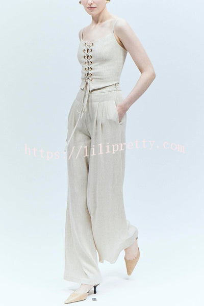 Mira Linen Blend Pleated Waist Pocket Wide Leg Pants