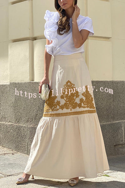 Kassidy Ethnic Embroidered Printed Elastic Waist Maxi Skirt