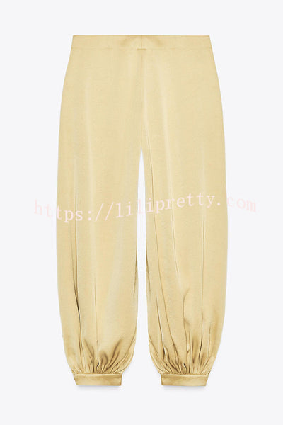 Satin Solid Pocket Loose Casual Pants