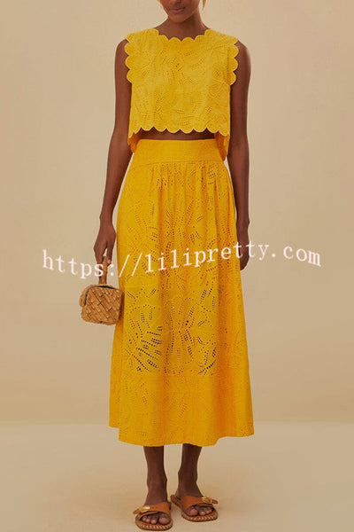 Laylin Cutout Embroidery Lace High Rise Pocketed Midi Skirt