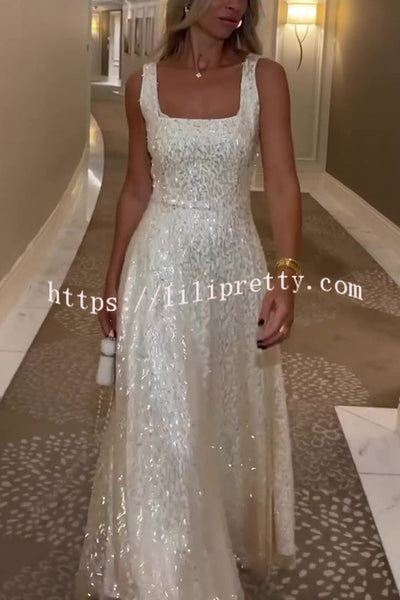 Sexy Waist-cinched Elegant Mesh Sequin Party Maxi Dress