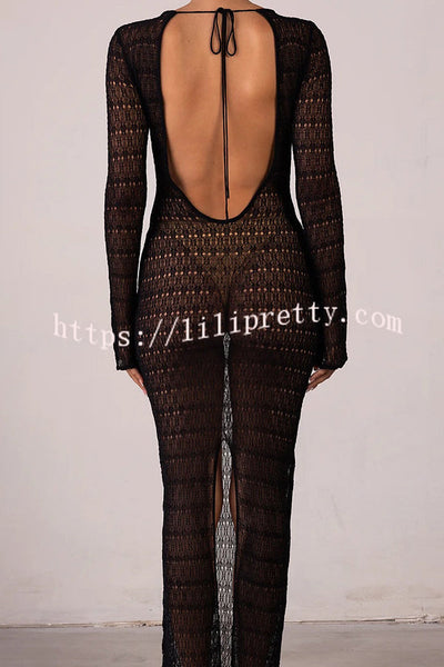 Sexy Backless Long-sleeved Knitted Slim-fit Maxi Dress
