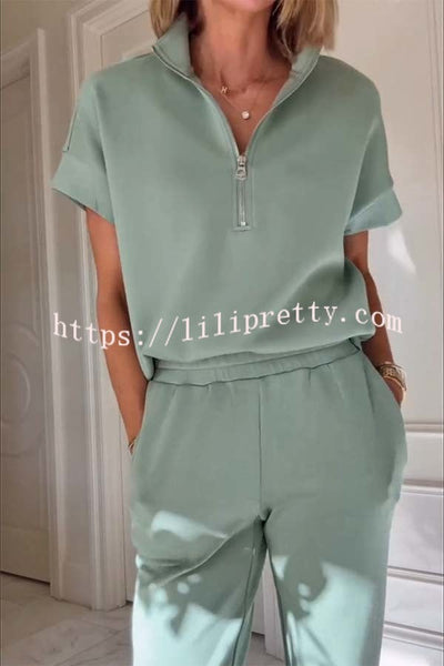 Sheridan Half-Zip Neck Short Sleeve Sweatshirt and Elastic Waist Pocket Jogger Set
