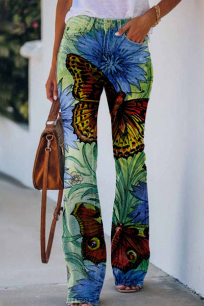 Lilipretty On A Drive Printed Faux High Rise Flare Pants