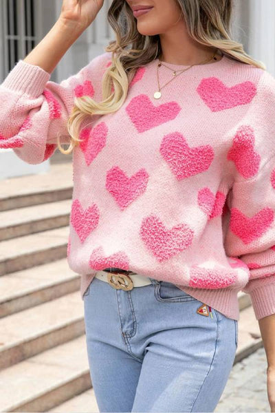 Light Pink Valentines Day Heart Jacquard Knit Sweater