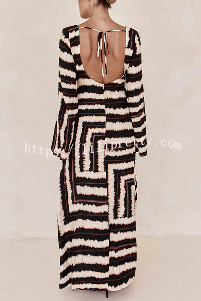 Norah Tie Dye Print Ring Detail Long Sleeve Backless Maxi Dress