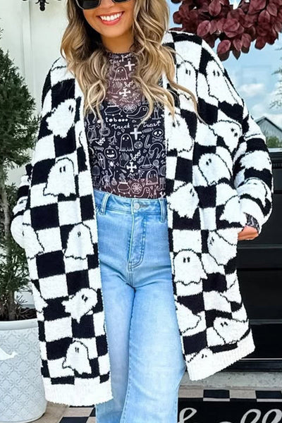 Halloween Ghost Pattern Casual Long Knit Sweater