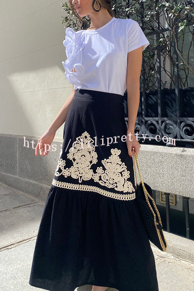 Kassidy Ethnic Embroidered Printed Elastic Waist Maxi Skirt