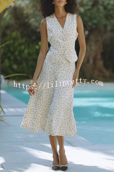 Jasmina Polka Dot Polka Jacquard Print Button Back Tie-up Loose Vest