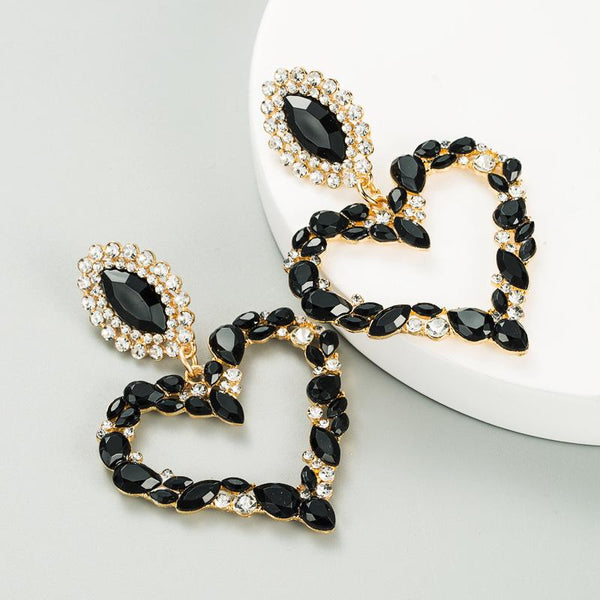 Lilipretty Heart-shaped alloy with colored diamonds retro temperament exaggerated earrings