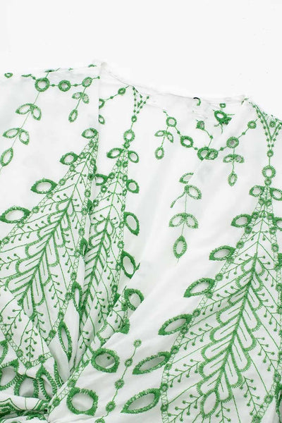 Hollow Embroidery V Neck Twisted Shorts Set