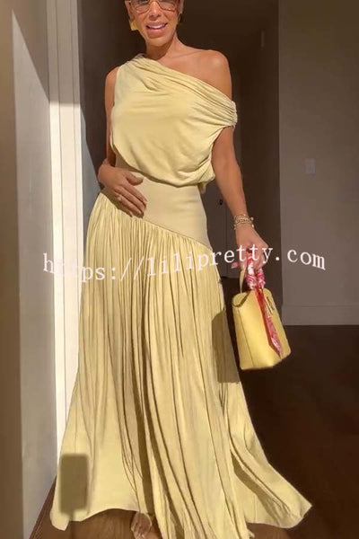 Gwen Soft Knit Fabric Off Shoulder Ruched Detail Drape Maxi Dress