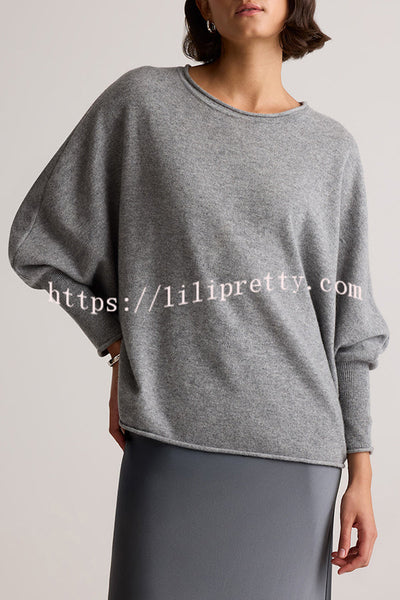 Soft and Warm Cashmere Knit Batwing Sleeve Relaxed Sweater