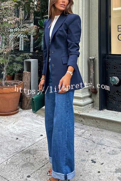 Shes It Flap Pocket Modify Waistline Lapel Loose Blazer