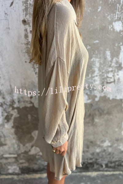 Solid Color Casual Lapel Long Shirt and Elastic Waist Loose Pocket Shorts Set