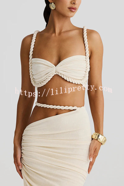 Sexy Halter Back Braided Suspender Top and Beach Holiday Style Hip-wrapped Maxi Skirt Set