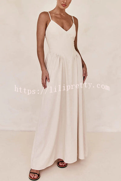 Piper Linen Blend V-neck Line Pocketed Slip Maxi Dress