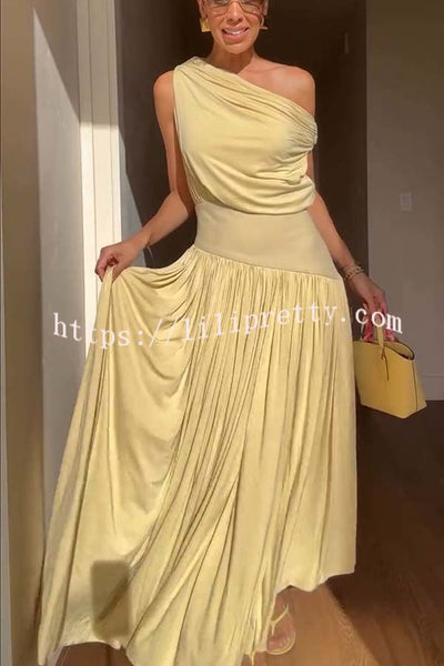 Gwen Soft Knit Fabric Off Shoulder Ruched Detail Drape Maxi Dress