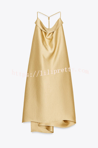 Satin Solid Color Loose Backless Casual Top