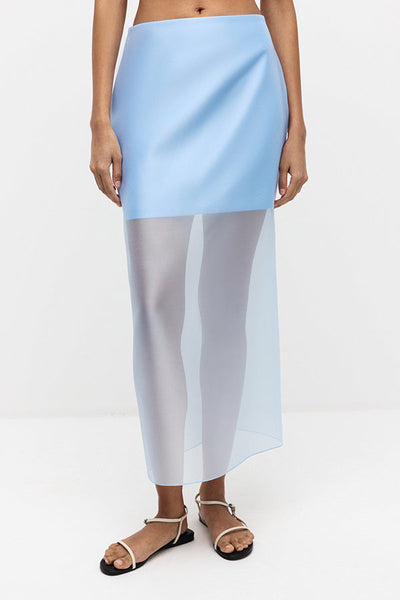 Simple and Light See-through Fabric Mid Rise Pencil Slit Midi Skirt