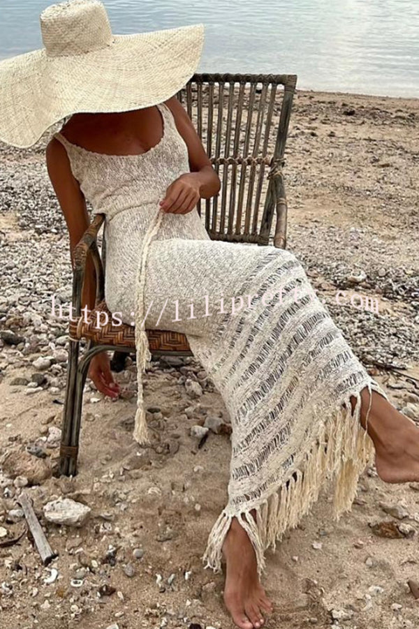 Sexy Cutout Slim Fit Fringed Hem Knitted Maxi Dress
