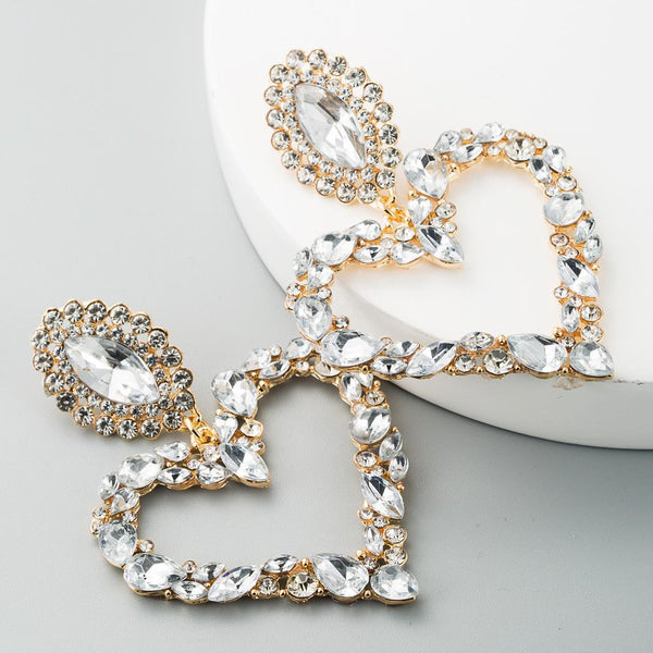 Lilipretty Heart-shaped alloy with colored diamonds retro temperament exaggerated earrings