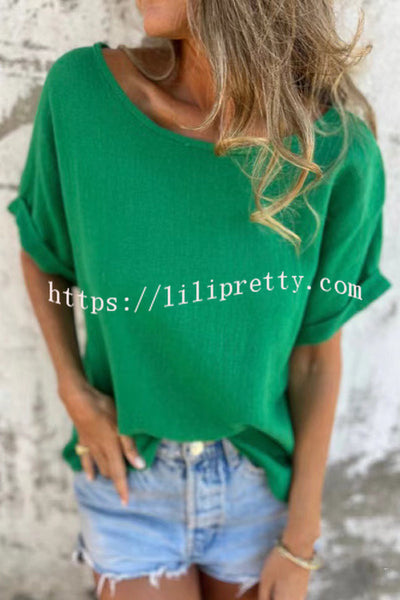 Linen Blend Crew Neck Short Sleeve Loose T-shirt