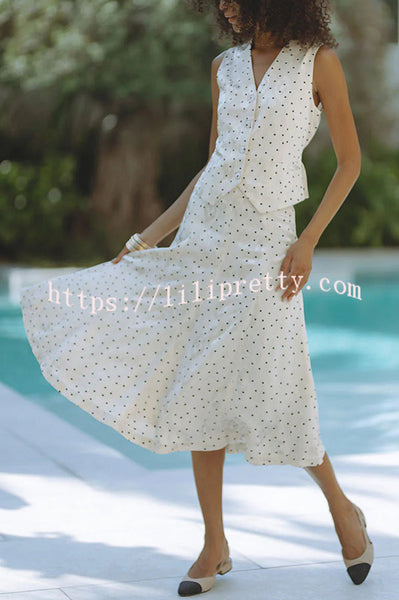 Jasmina Polka Dot Polka Jacquard Elastic Waist Flare Midi Skirt