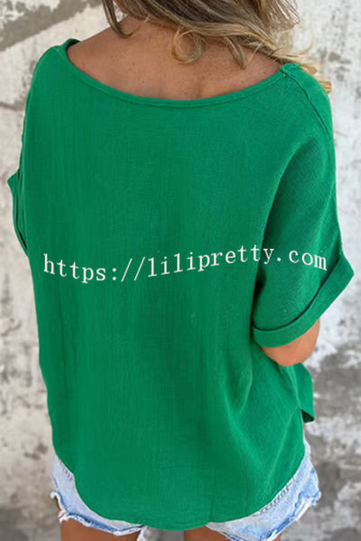 Linen Blend Crew Neck Short Sleeve Loose T-shirt