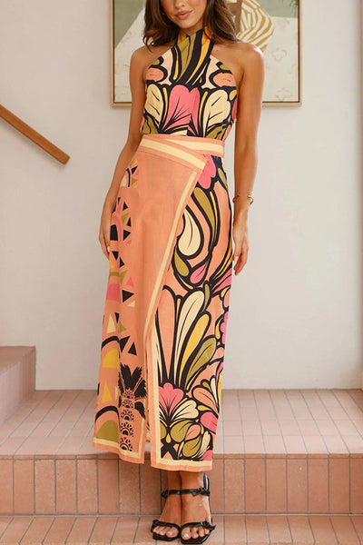 Floral Print Sexy Slit Holiday Maxi Skirt