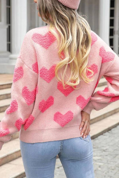 Light Pink Valentines Day Heart Jacquard Knit Sweater