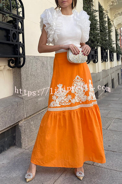Kassidy Ethnic Embroidered Printed Elastic Waist Maxi Skirt