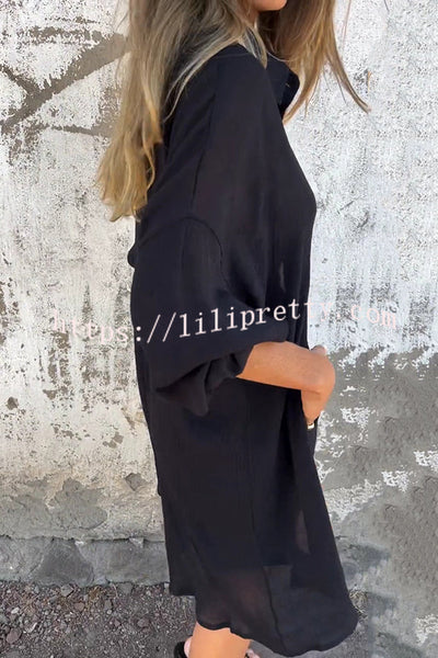 Solid Color Casual Lapel Long Shirt and Elastic Waist Loose Pocket Shorts Set