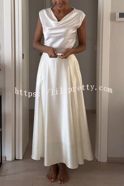 Gorgeous Elements Satin High Rise Pocketed Umbrella Maxi Skirt