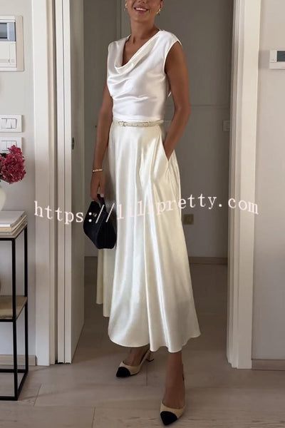 Gorgeous Elements Satin High Rise Pocketed Umbrella Maxi Skirt