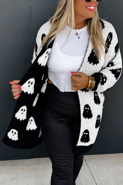 Halloween Ghost Pattern Casual Long Knit Sweater
