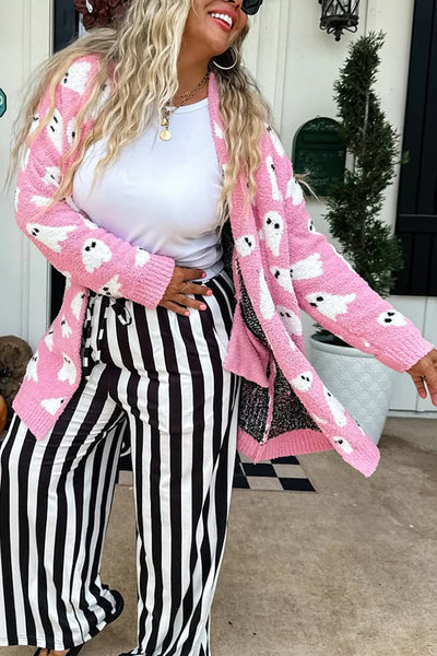 Halloween Ghost Pattern Casual Long Knit Sweater