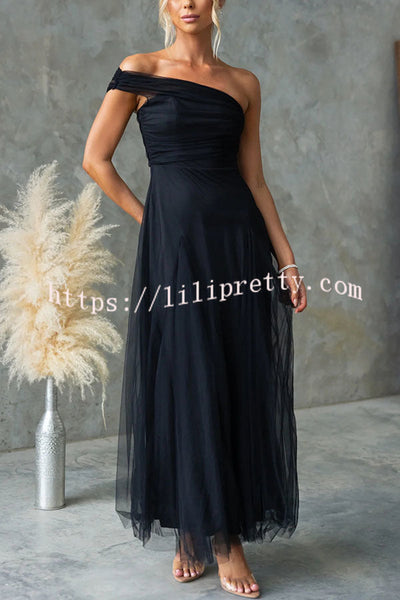 Grace Vibes Tulle One Shoulder Party Formal Maxi Dress