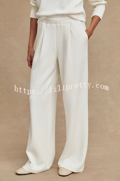 Morning Coffee Walks Ribbed Turtleneck Long Sleeve Sweatshirt and Elastic Waist Pocketed Loose Pants Set
