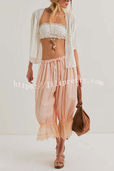 Pastoral Style Elastic Waist Lace Hem Bloomer Pants