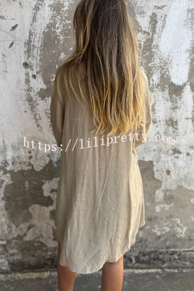 Solid Color Casual Lapel Long Shirt and Elastic Waist Loose Pocket Shorts Set