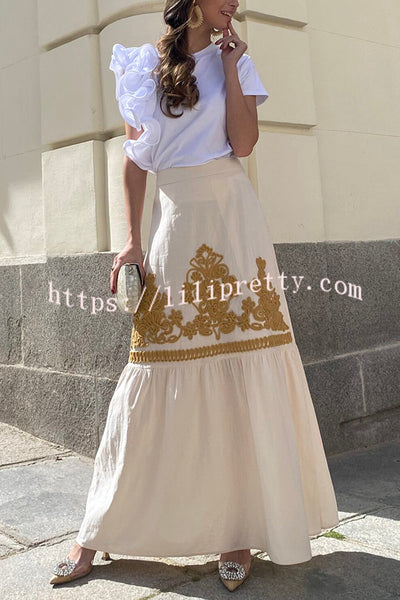 Kassidy Ethnic Embroidered Printed Elastic Waist Maxi Skirt