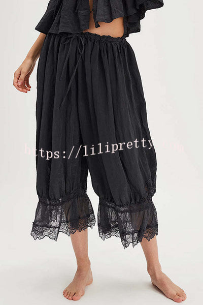 Pastoral Style Elastic Waist Lace Hem Bloomer Pants