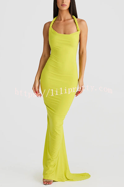 Sexy Halter Neck Open Back Pleated Slim Fit Maxi Dress