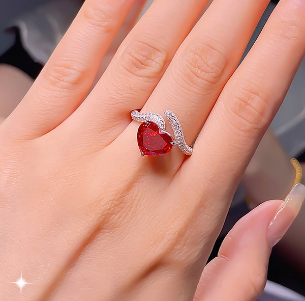 Heart Cut Red Ruby Engagement Wedding Ring in Sterling Silver