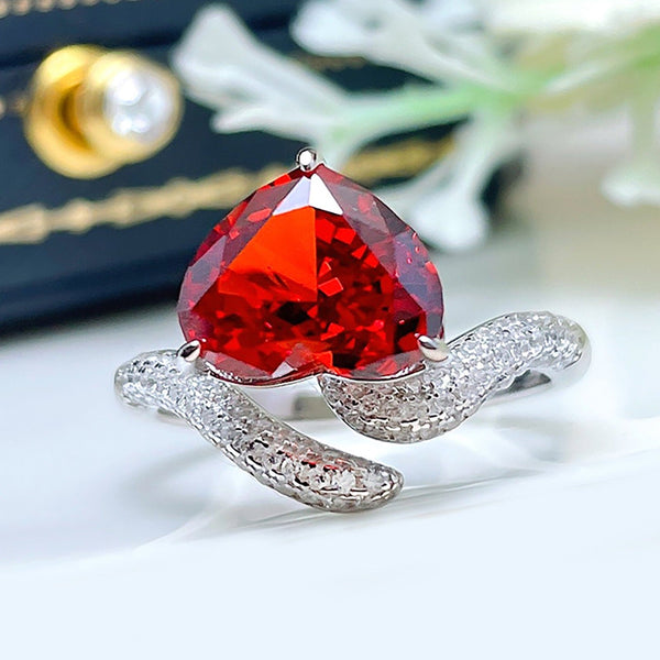 Heart Cut Red Ruby Engagement Wedding Ring in Sterling Silver